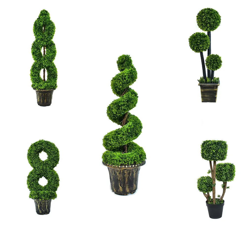 Hot Sale Outdoor Dekoration Gras Bonsai Große Pflanze Künstlicher Buchsbaum Topiary Spiral baum