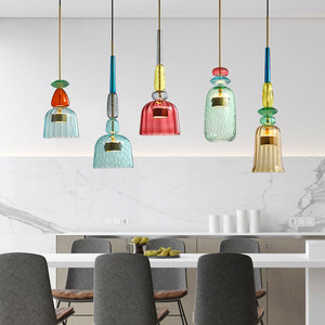Nordic-Style Single-Head Minimalist Glass Colorful Candy Chandelier for Living Room <b>Dining</b> Room Bedroom Bar Available Middle - Product Image 6