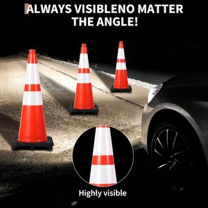 Cônes de signalisation CITICITY de 28 pouces avec base lestée - Cônes de sécurité en PVC orange pour la construction, les parkings, les allées - Product Image 3