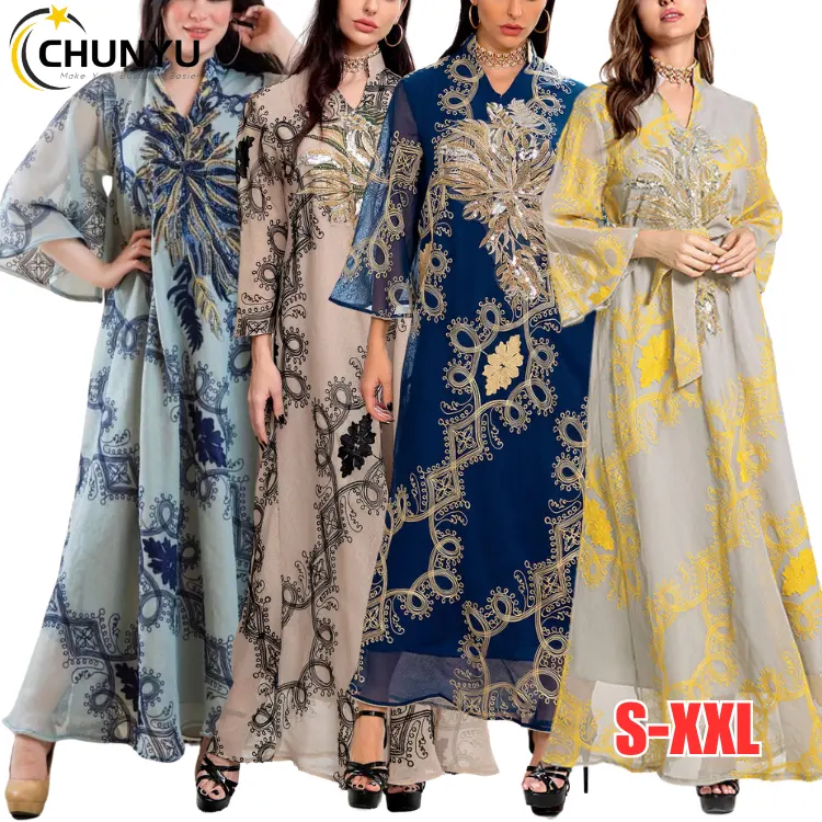 Abayas Cho Phụ Nữ Hồi Giáo Đính Thêu Lỏng Dài Tay Áo Maxi Dress Trung Đông Hồi Giáo Dubai Thổ Nhĩ Kỳ Áo Kaftan