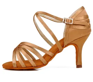 Танцевальные туфли на каблуке коричневого цвета для латины, бальных танцев, джаза, с мягкой подошвой, для чачи, танго, сальсы, тренировок и выступлений, для женщин - Product Image 1