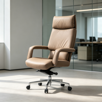 Fauteuil de Direction de Luxe en Gros, Dossier Haut, Revêtement Cuir, Accoudoirs Fixes, Base en Acier, Pivotant, Ergonomique, pour Hôtel