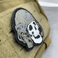Casque tactique 3D Crâne PVC Badge en caoutchouc Produit premium de luxe avec patch crochet magnétique et décoration en strass