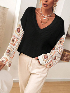 <span class=keywords><strong>Pull</strong></span> en tricot ajouré noir pour femme, motif carré <span class=keywords><strong>Granny</strong></span> multicolore au <span class=keywords><strong>crochet</strong></span>, manches longues, style bohème vintage, léger et oversize - Product Image 5