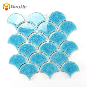 Hot Sale Blue Fish scale porcelain tile ceramic mosaic Kitchen Wall Fish scale Fan shape Porcelain mosaic tile