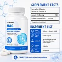 Capsules NAC N-Acétylcystéine, acide aminé de qualité supérieure, soutien cellulaire et respiratoire, 60 unités