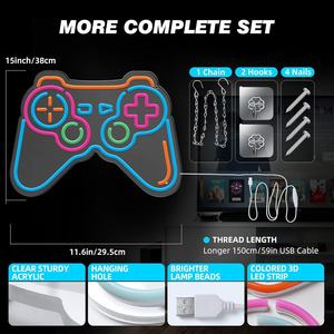 Enseigne au néon en forme de manette alimentée par USB 6 lumières <span class=keywords><strong>LED</strong></span> bleues à intensité variable décoration de <span class=keywords><strong>chambre</strong></span> de joueur adolescent garçon enfants cadeau de noël décoration murale - Product Image 4