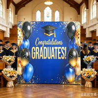Support de toile de fond scolaire en tissu pour photomaton, avec cadre en aluminium, réutilisable, facile à assembler, impression personnalisée sur mesure, idéal pour les événements de remise de diplômes - Vente chaude