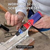 Jeu de tournevis multi-embouts WORKPRO 12-en-1 avec embout de 1/4 po, mécanisme de chargement rapide à tête plate et embouts double face intégrés dans le manche