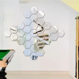 Penjualan laris stiker dinding reflektif berperekat cermin akrilik 3d Hexagon desain rumah DIY seni mewah stiker Dekor rumah 3d