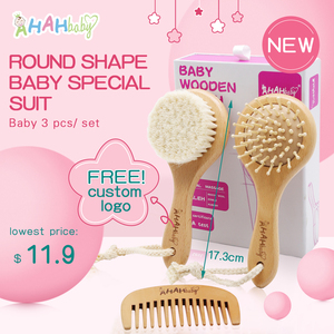 2022 Trendi logotipo personalizado pelo de cabra suave cepillo de madera para niños cepillo de pelo Natural para bebé barato al por mayor suministros para bebés - Product Image 3