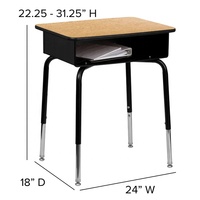 Bureau d'étudiant moderne à hauteur réglable avec boîte à livres en métal à façade ouverte