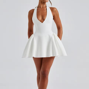 定制厂家服装批发夏季性感休闲奢华时尚女士露背深v领无背迷你连衣裙女 - Product Image 5