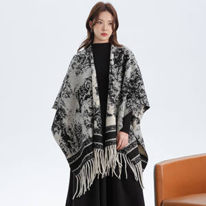 Poncho en tricot jacquard de style européen pour femmes, écharpe en imitation cachemire. - Product Image 3