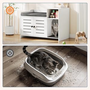 SENYU Moderna Casa para Gatos de Madera Blanca, Banco Multifuncional con Almacenamiento y Cojín para Sala de Estar - Product Image 5