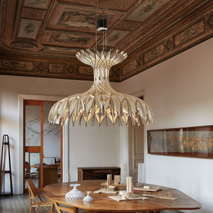 Luce minimalista a Led in legno a soffitto popolare sala da pranzo moderna ristorante Villa Hotel decorazione artistica lampadario in legno - Product Image 1