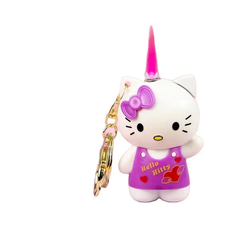 Großhandel 3D Hello Kitty Feuerzeug Cartoon Feuerzeug mit Schlüssel ring Red Flame Gas Feuerzeug Wind dichter Zigaretten anzünder
