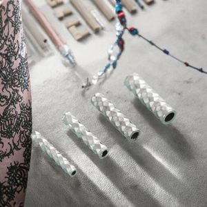 S925 Sterling Silver 10mm Crimp <b>Spacer</b> Beads Patterned End Tube DIY Jewelry Making Bracelet Accessories Anti-Tarnish - Product Image 3
