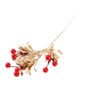 Composizione floreale artificiale piccolo vaso di plastica foglia oro frutta rossa fatto a mano rosa moderna tavolo da pranzo decorazioni natalizie - Product Image 5