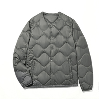 Vente en gros Veste en duvet décontractée à col rond pour homme Manteaux bombardier légers sans col avec logo pour hiver Vestes bouffantes en duvet pour hommes