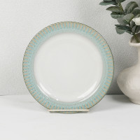 Lot de 16 assiettes en grès céramique blanc et vert, bol à gaufrer, tasses, ensemble de table en grès à rayures, ensembles de vaisselle de style estival
