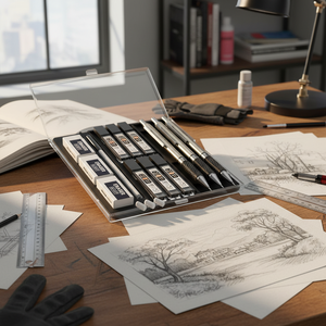 Set di matite meccaniche artistiche da 0,7 mm con custodia, 3 matite da disegno in metallo, ricariche di mina 6HB e 3 gomme - Product Image 3