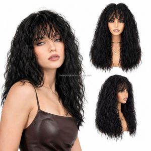 Perruque longue bouclée frisée <span class=keywords><strong>avec</strong></span> <span class=keywords><strong>frange</strong></span> pour femmes, <span class=keywords><strong>cheveux</strong></span> synthétiques résistants à la chaleur, perruques bouclées volumineuses en plusieurs couleurs - Product Image 1