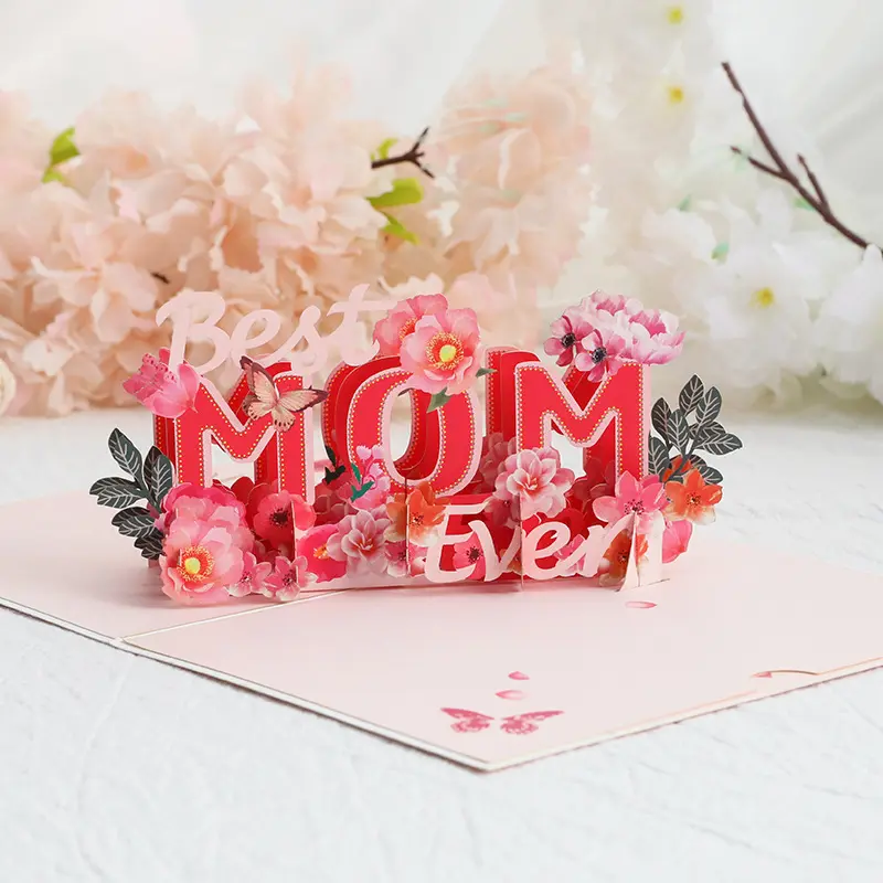 بطاقات عيد الأم المنبثقة بطبعة رسائل بطاقات التهنئة بطبعة رسائل الأمهات ثلاثية الأبعاد "أحبك أمي" بطاقات الزهور المنبثقة كهدايا لعيد الأم