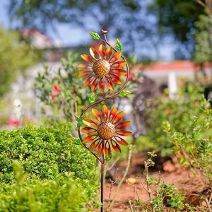 Two Sunflowers Metal <strong>Wind</strong> Spinner Garden Stake with Hummingbird, 360&deg; Rotating Rustic Windmill Outdoor Yard Lawn Decor - Product Image 2