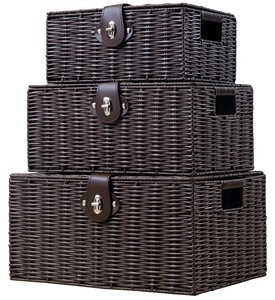 Set of 3 Woven storage plastic basket stackable kitchen basket plastic baskets for storage
