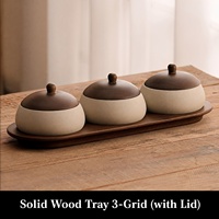 Ensemble de bols à collation en céramique avec couvercle en bois, plateau en acacia encastré, plat à noix et bonbons pour la maison, les goûters et la table basse