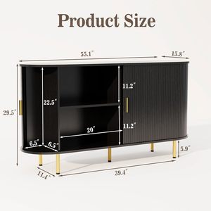 Buffet moderne à côtés cannelés avec rangement, table <span class=keywords><strong>console</strong></span> multifonctionnelle pour salon, <span class=keywords><strong>bar</strong></span> à café, porte en bois massif - Product Image 2