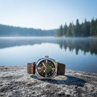 Montre pour homme de haute qualité avec bracelet en cuir véritable de 20 mm, boîtier en acier inoxydable, mouvement à quartz, cadran à aiguilles