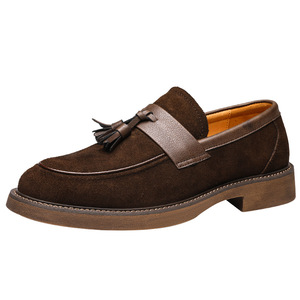 Men's Brown <b>Suede</b> <b>Loafers</b> Slip-On <b>Tassel</b> Low Heel Office Casual Shoes Adult Wear-Resistant Non-Slip Solid Color SDL2822 - Product Image 5