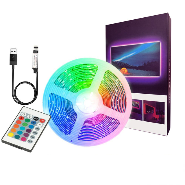 5050 RGB LED Tape Strip PVC USB 5V Smart Light Strip with 24Keys Remote Control for Home TV Backlight