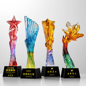 Trophée en cristal Manbo, design colonne torsionnelle, bleu uni, pour cérémonies de remise de prix, récompenses pour employés - Product Image 4