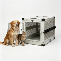 Cage pliable pour animaux de compagnie en alliage d'aluminium de qualité aéronautique, robuste et épaissie, pour les voyages aériens et les concours canins internationaux