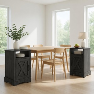 Ensemble de 2 tables de chevet de style farmhouse gris foncé de 16 pouces avec station de charge et rangement - Product Image 1