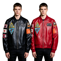 Veste de moto en cuir ajustée pour homme, style vintage, avec fermeture éclair, noire, vente en gros