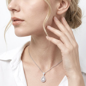Luxury Wholesale Manufacturer Fine Handmade Shiny Necklace Jewelry 18K <b>Solid</b> White <b>Gold</b> Real Natural Diamonds <b>Pendant</b> Necklace - Product Image 3