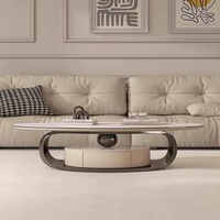 Wohnzimmermöbel Runder Ovaler Moderner Beistelltisch Luxuriöser Edelstahl Smart Marmor Couchtisch mit Schublade