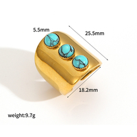 Anillo de Acero Inoxidable 316L con Turquesa Dorada, Piedra Natural y Circonita Cúbica, Ajustable, para Mujer, Venta al por Mayor, Personalizado, OEM