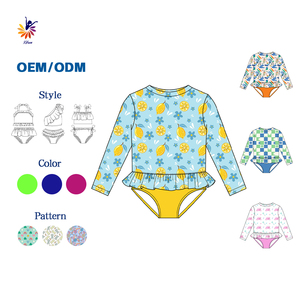 맞춤 여름 아동용 아기 수영복 꽃무늬 하와이 프린트 긴팔 여아 원피스 비키니 비치수트 - Product Image 1