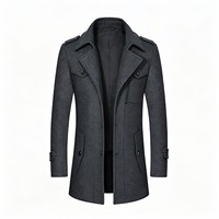 Manteau en laine noir à double col pour homme, mi-long, décontracté et élégant pour l'automne et l'hiver