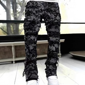Jeans <span class=keywords><strong>skinny</strong></span> empilés pour hommes - Style Y2K Harajuku, pantalon en denim déchiré à taille haute - Product Image 4