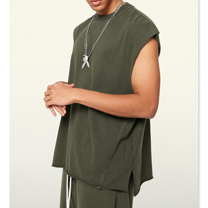 Débardeur Homme Oversize en Coton Épais, Style Distressed, Délavé à la Pierre, Bords Bruts, pour le Basketball, Modèle <span class=keywords><strong>Oliver</strong></span> Uni, Vente en Gros - Product Image 1