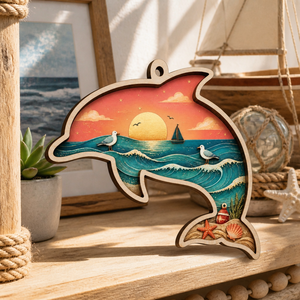 Ornement de dauphin découpé au laser en contreplaqué de peuplier, personnalisé ODM, pour décoration nautique de plage et de bord de mer, conforme CPSC, DDP - Product Image 5