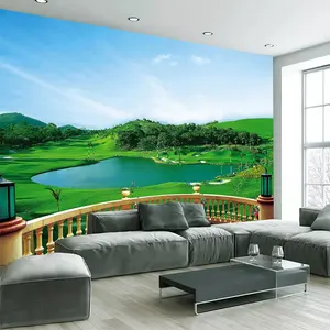 KOMNNI Custom 3D Stereo Balkon Golfplatz Grün Wasserdichtes Wandbild Wohnzimmer Hintergrund Wand dekoration Tapete