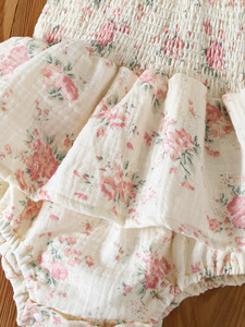 Traje de verano 2026 para bebé, mono floral sin <span class=keywords><strong>tirantes</strong></span> para niñas, lindo conjunto de gateo con sombrero - Product Image 4