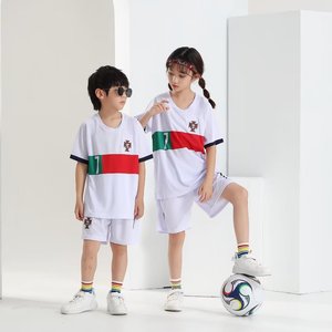 22-23 Portugal Away White No.7 <strong>Ronaldo</strong> Summer Football Uniform Set Children's Digital Print Jersey Shorts 100% Automated Cutting - Product Image 3